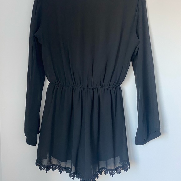 Black long sleeve romper- with lace and sheer - Picture 2 of 2